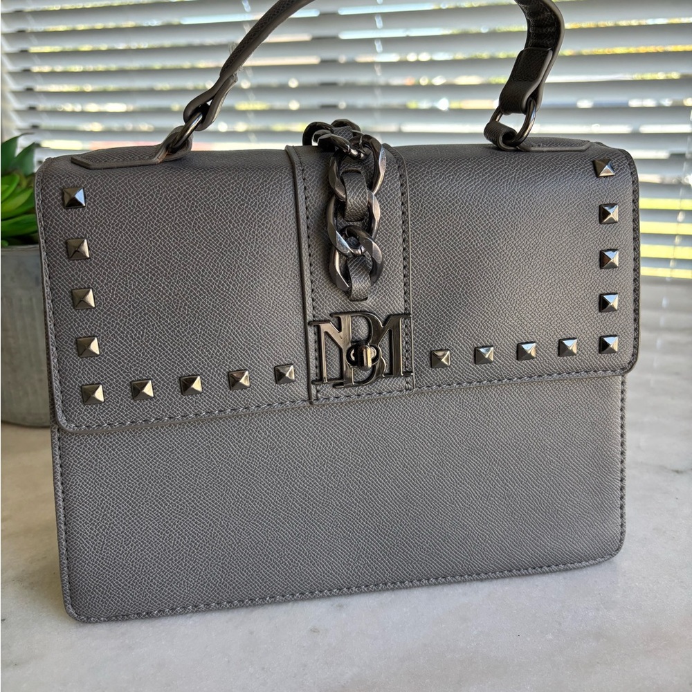 Badgley Mischka Gray Satchel with Chain-Link Detail